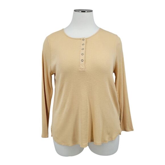 J. Jill Tops - J. Jill Butter Yellow Henley Top Long Sleeve Tee T-shirt Pima Cotton Women's XL
